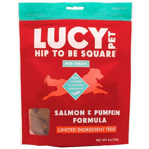 Lucy Products Pet Hip to Be Square Salmon Pumpkin Dog Treats 6oz - Poudre Pet and Feed Supply